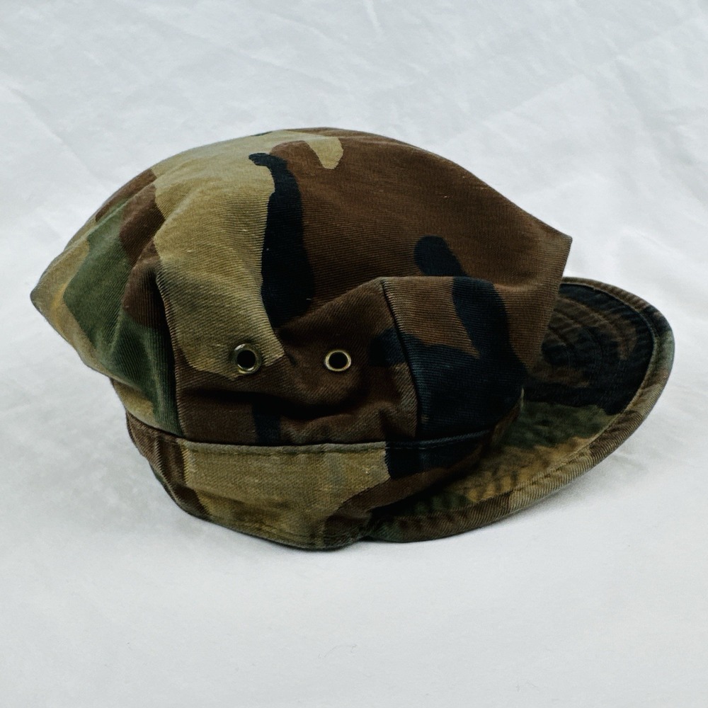 Vintage US Army Woodland Camo Utility Cap Patrol Hat Military USA Made Size S